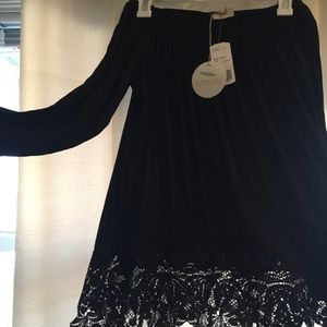 Off The Shoulder Black Tunic with Lace Bottom- NWT